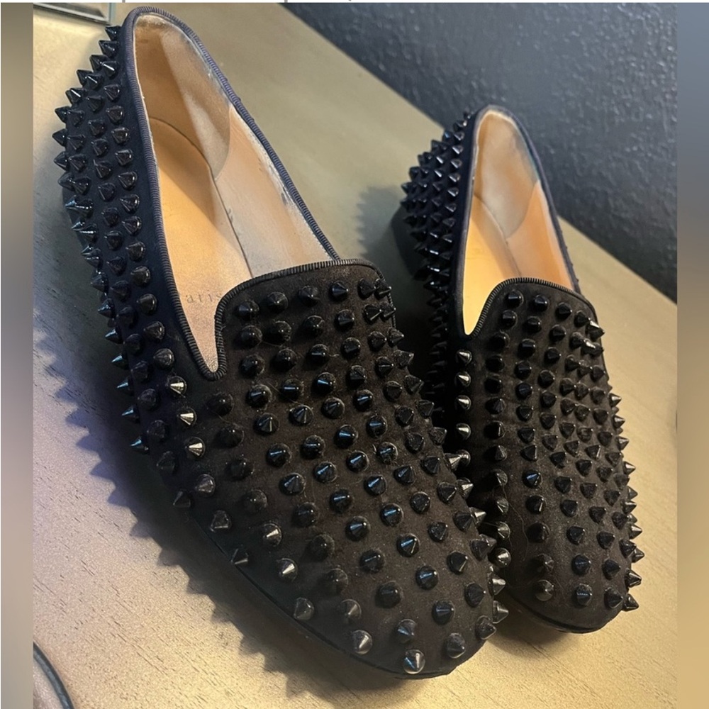 Christian Louboutin Black Spiked Loafers - Picture 2 of 11